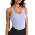 thumbnail image 2 of CFLVAEK Halter Sports Bra for Women High Impact Racerback Sports Bras Ribbed Wireless Longline Bras for Running Workout Purple L, 2 of 6