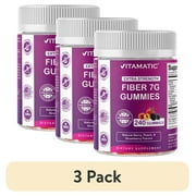 (3 pack) Vitamatic Prebiotic Fiber Gummies for Adults, 7G Extra Strength, Zero Sugar Added, 240 Pectin Based Gummies, Digestive Health & Regularity Support