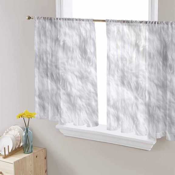 White Fur Patterned Sheer Curtains 45 Inch Length 2 Panels Set for Living Room/Bedroom, Pure Solid Minimalist Modern Color Semi Curtain Sheers Drapes Rod Pocket Curtains Window Treatment 52''x45''x2
