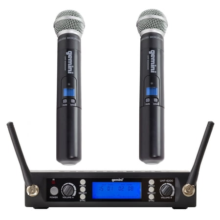 Gemini UHF Dual Channel Wireless Microphone System - Professional UHF Receiver with 2 Handheld Mics  Selectable Frequencies  LCD Display  240ft Range  Rack Mountable for Stage Performance (UHF-6200M) price history on PriceWatchPro