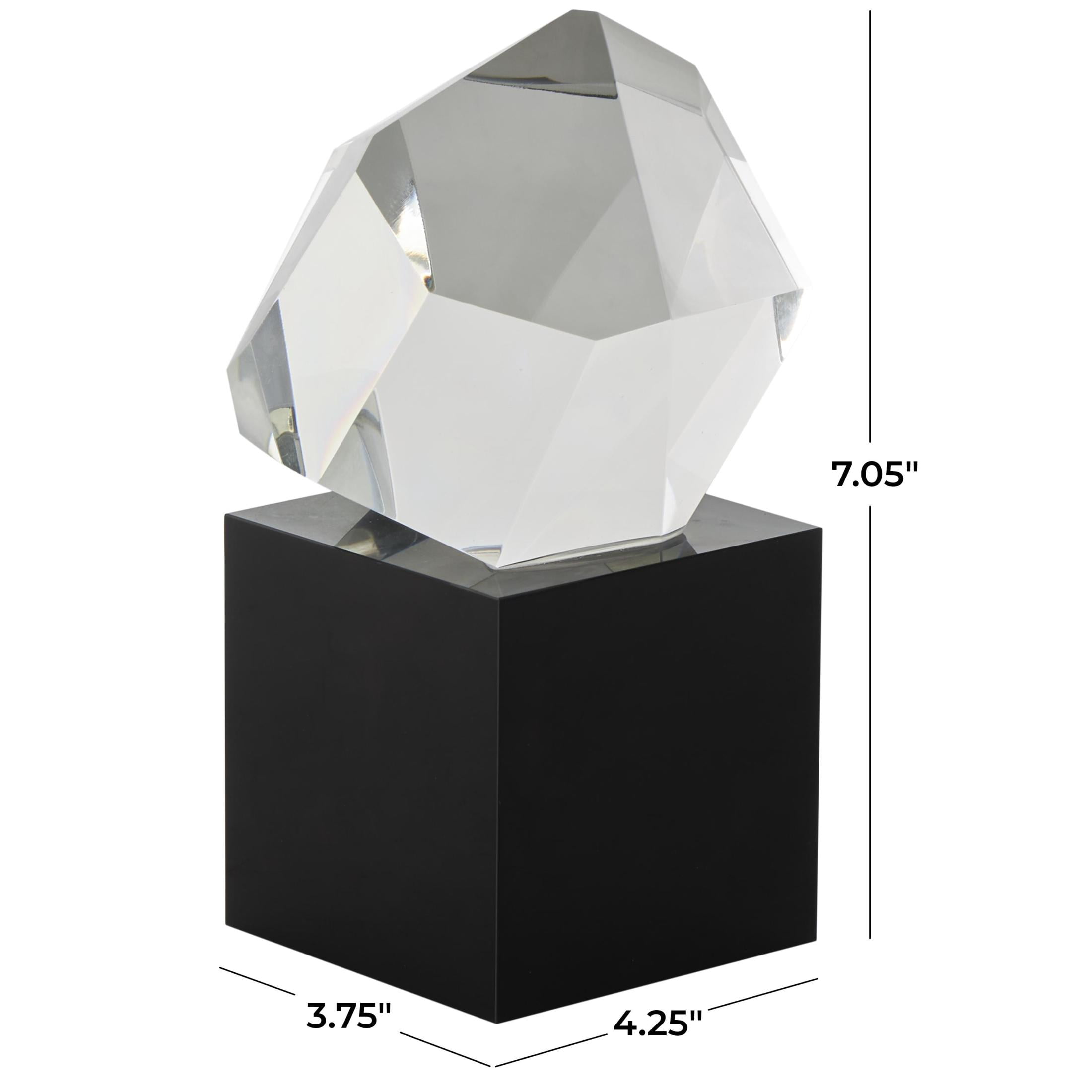 4" x 7" Clear Glass Cut Stone Inspired Geometric Sculpture with Black Base, by DecMode