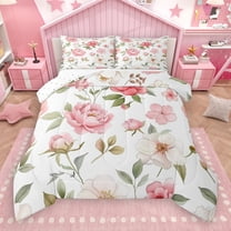 Manfei Vintage Flower Floral Full Size Comforter Sets,Rustic Lodge Bedding Comforter Set,Pink White Green Bedding Sets For Daults,Ultra Soft Home Decor Reversible,3 Pieces