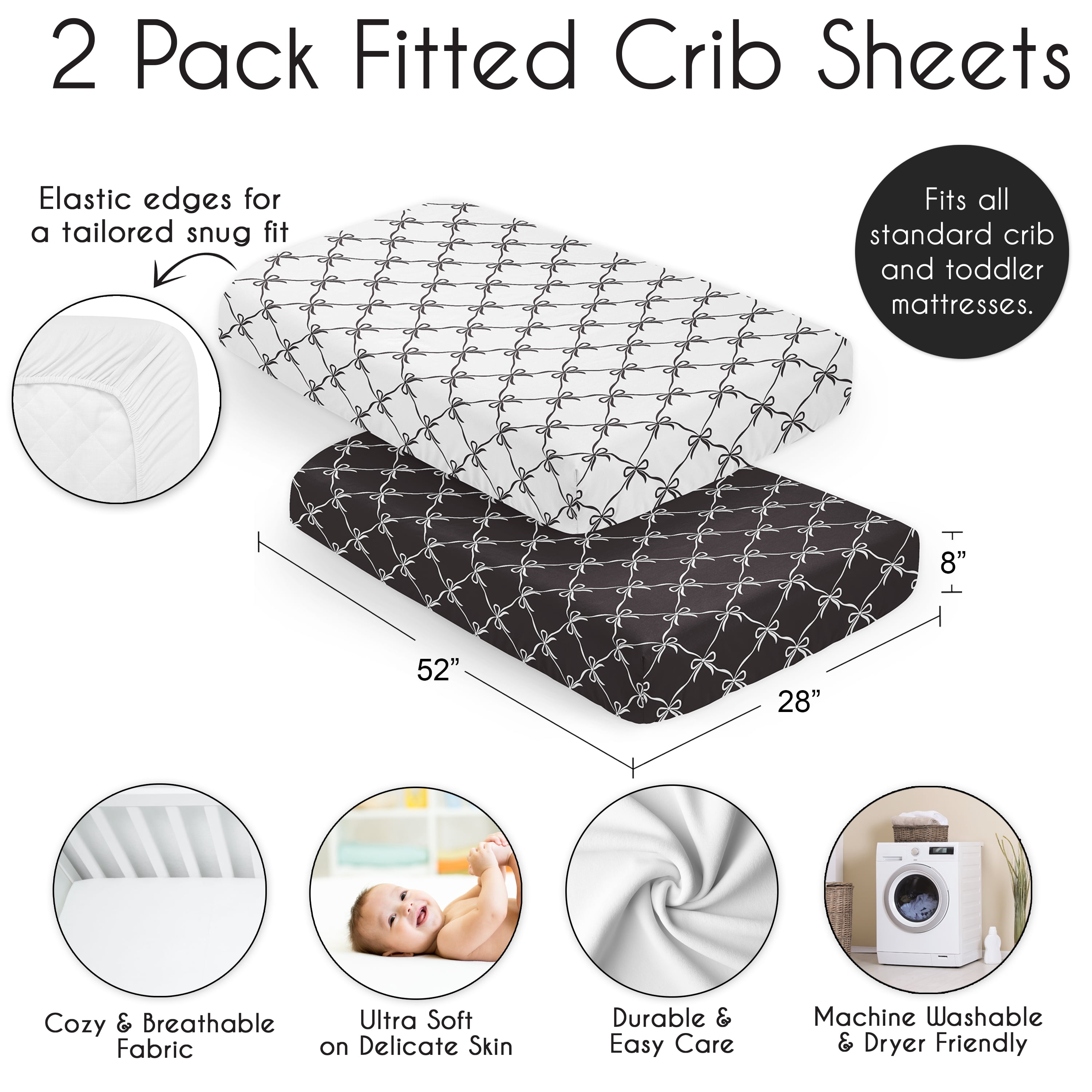 Sweet Jojo Designs Ballerina and Ballet Bows Black Girls Fitted Crib Sheets Set 2 Piece