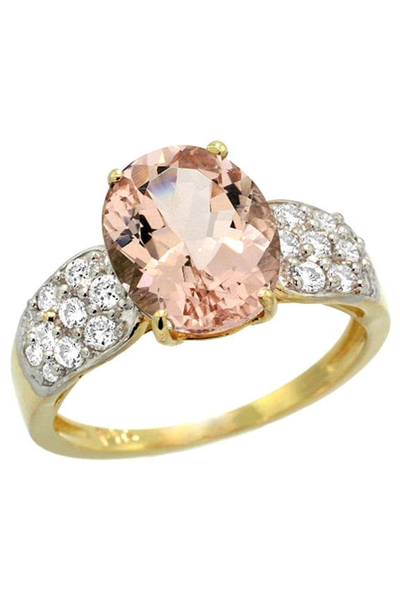 14k Yellow Gold Natural Morganite Ring Oval 10x8mm Diamond Accent, 7/16inch wide, size 10