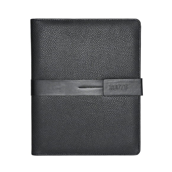 ROOTS Premium Vegan Leather Bussines Organizer Padfolio Magnetic Tab Closure Bussines, Black