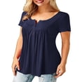 thumbnail image 2 of CHUANK T-Shirts pour Femmes Manches Courtes Col Rond Tunique Boutonnée (Blanc TG), 2 of 3