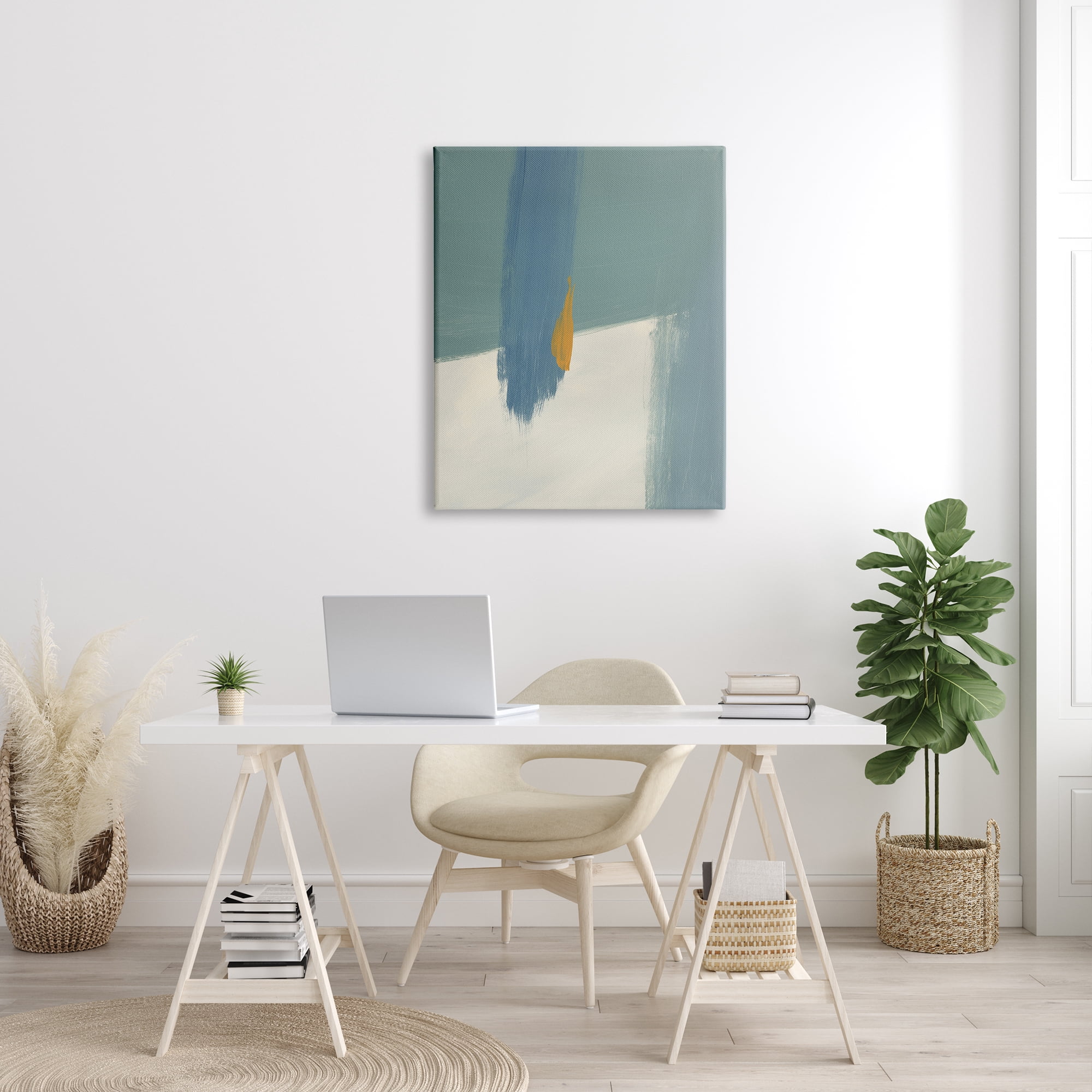 Stupell Industries Abstract Blue Green Brush Strokes On Off-White, 30 x 40, Designed by Bronwyn Baker