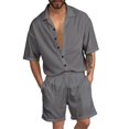 thumbnail image 2 of TRKIYQC Ropa casual de verano para hombre, camisa de solapa de manga corta sólida + pantalones cortos con cordón de cintura elástica, conjunto de chándal de 2 piezas TRKIYQC moda, 2 of 4
