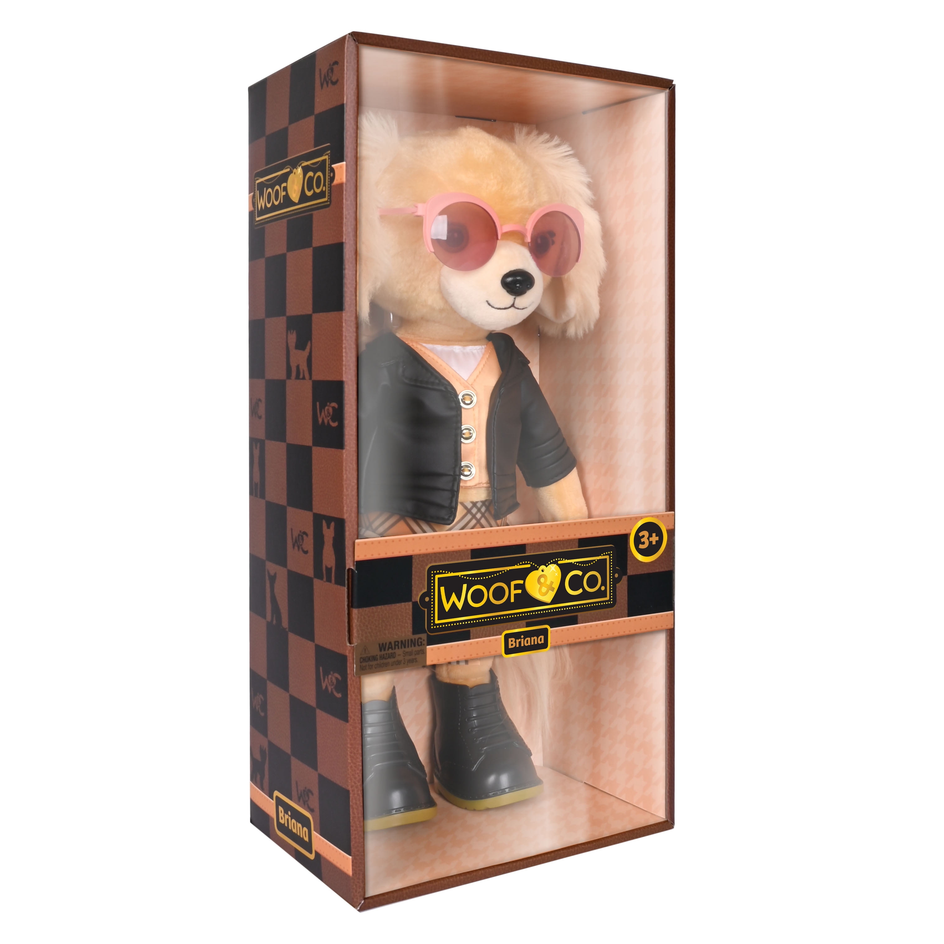Woof & Co 15-inch Fashion Doll – Briana The Poseable Plush Golden Retriever with Removable Outfit & Accessories, Children Ages 3+