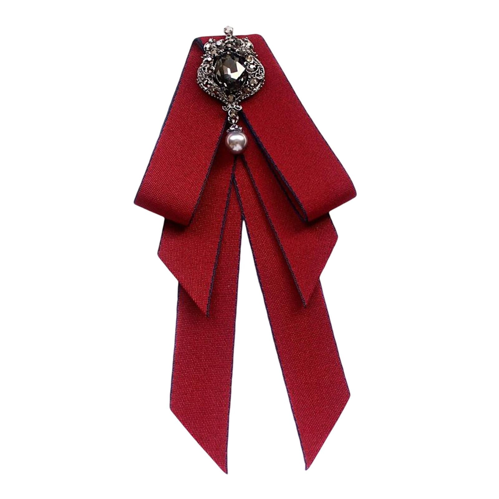 Bow Tie for Women Brooch Pin Rhinestone Girls Elegant Ribbon Fashion Collar  Jewelry Bowknot Necktie Bowties for Gift Suit Graduation Red 