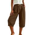 thumbnail image 5 of Stamzod Cotton Capri Pants for Women Casual Summer Capris with Pockets and Drawstring Beach Vacation Clothes Brown S, 5 of 7
