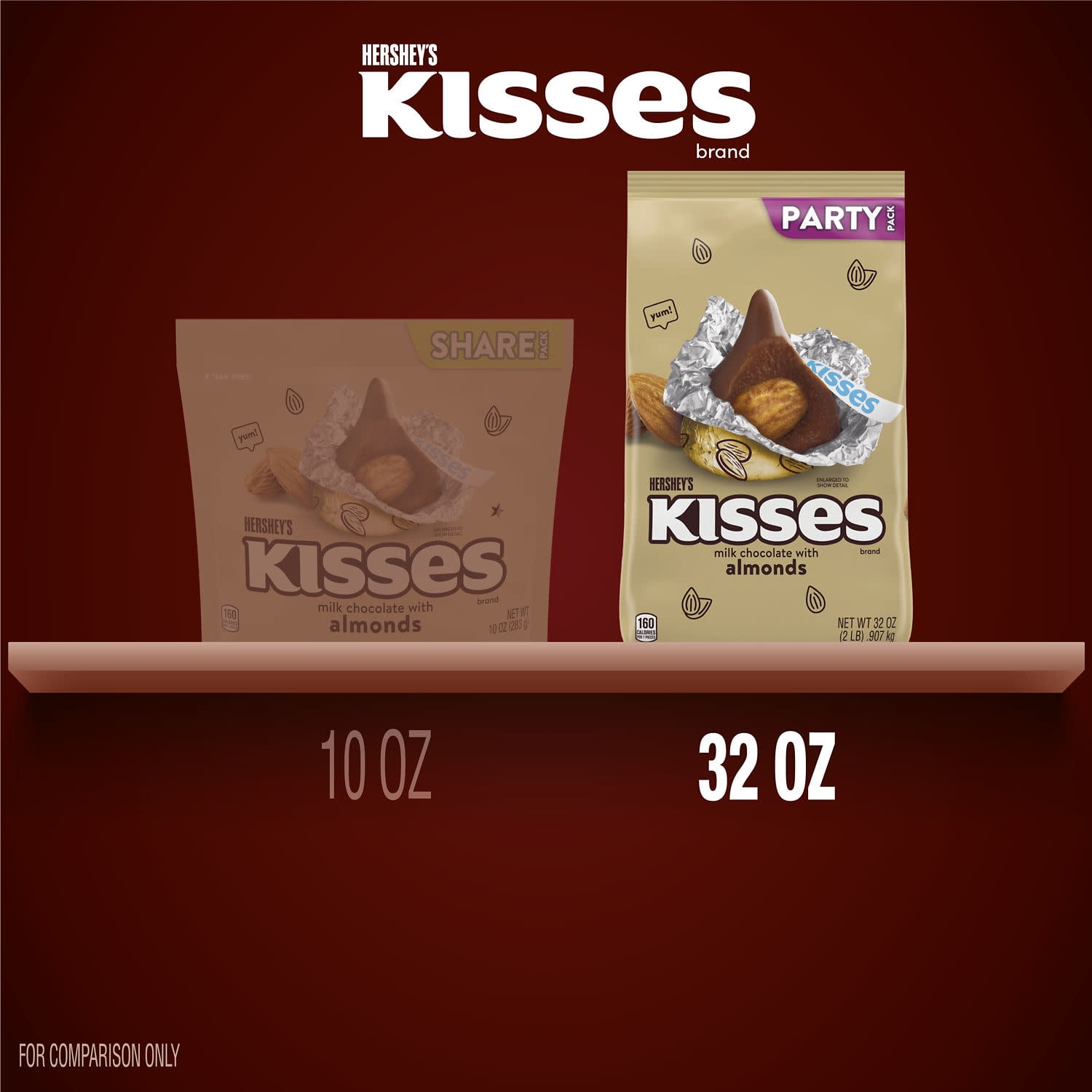 Hershey's Kisses Milk Chocolate with Almonds Candy, Party Pack 32 oz