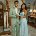 thumbnail image 5 of Men’s Slim‑Fit Stretch Tuxedo Set with Bow Tie, Built‑In Pocket Square & Socks-Sage 48L, 5 of 6