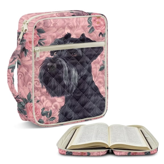 FOR U DESIGNS Schnauzer Rose Print Bible Case for Women Men Lightweight Carrying Organizer Bag Bible Protective with Handle and Zipper Handbag for Bible Study/Daily Use