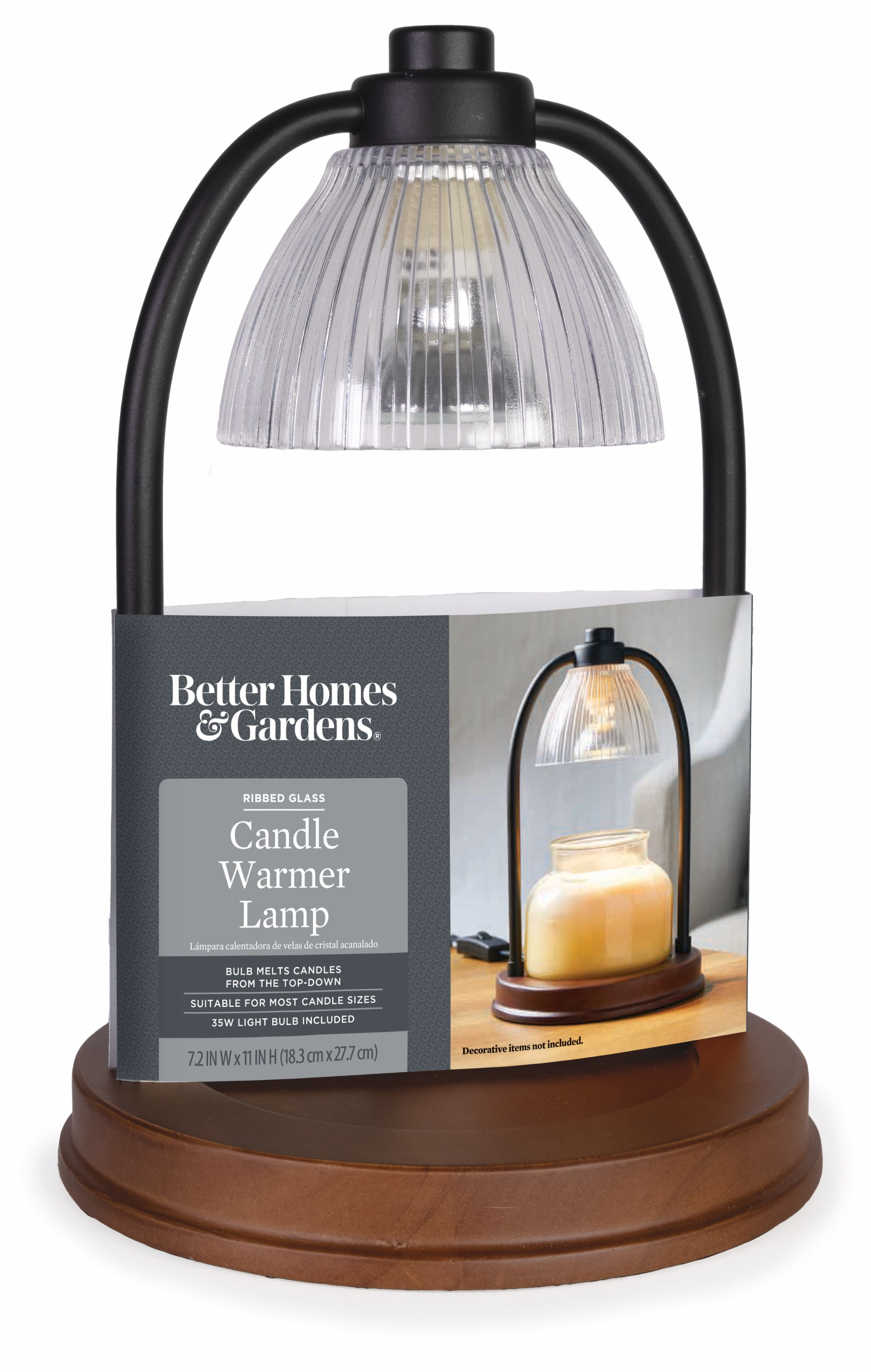 Better Homes & Gardens 10.75" Wax Cube & Candle Warmer, Black Ribbed Glass
