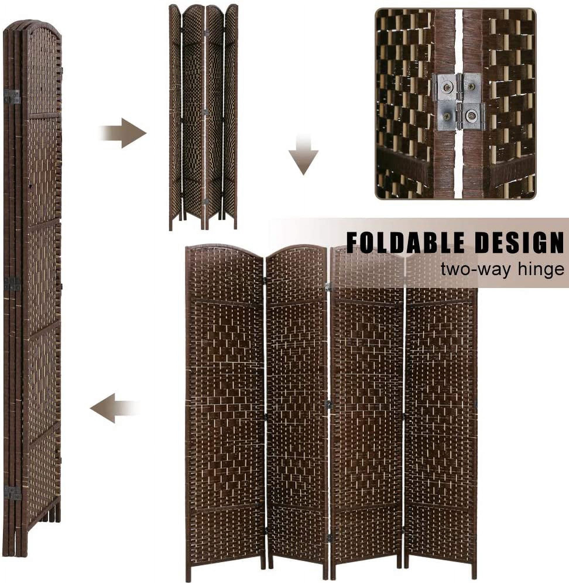 FDW 4 Panel Folding Privacy Room Divider Screen, 70" Tall, Brown