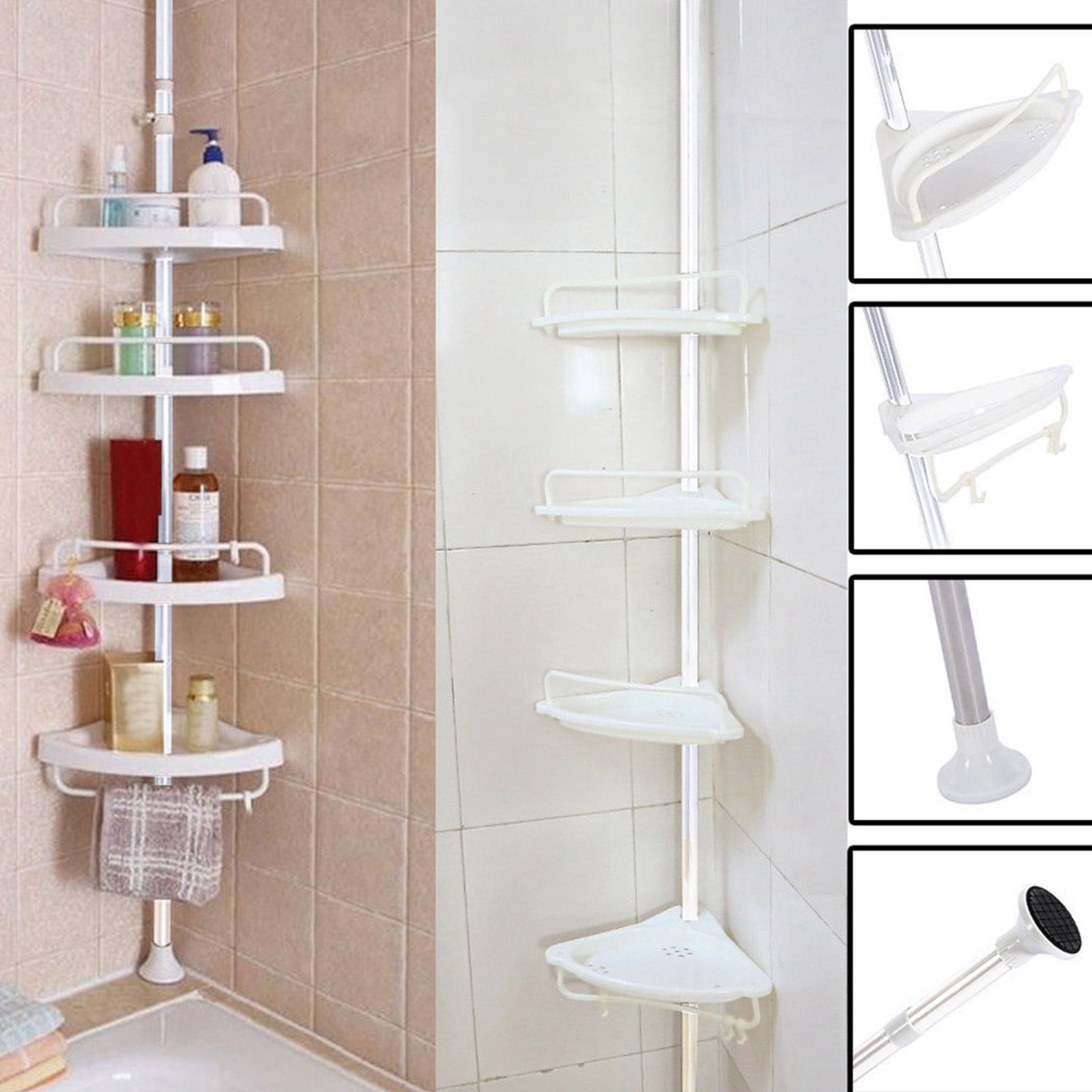 4 Layer Bathroom Shower Bath Caddy Corner Storage Rack Wall Shelf Pole Organizer 