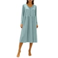 thumbnail image 5 of HBGVBA Women's Long Sleeve Nightgowns,Casual Sleep Dress,Solid Loose Long Sleeve Button Thin Soft Loungewear Nightwear, 5 of 5