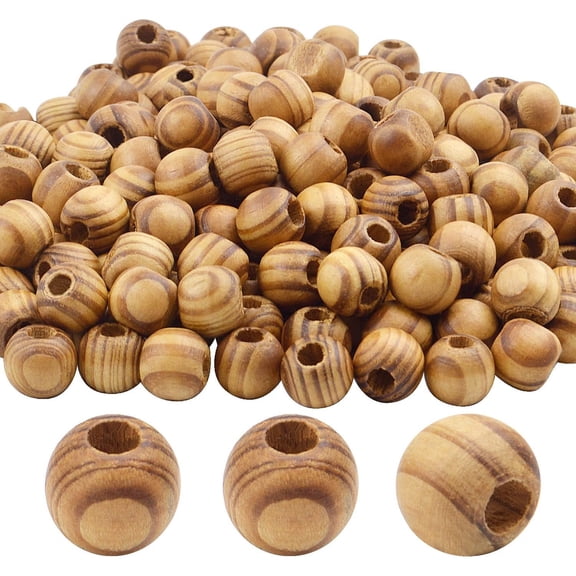 Natural Wooden Beads, 200 Pieces 12mm Diameter Round Loose Spacer Beads Large Hole (4.5mm) Wooden Craft Beads with Beautiful Grain for DIY Handmade Decorations