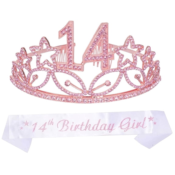 14th Birthday Gifts for Girl,14th Birthday Tiara and Sash,Happy 14th Birthday Party