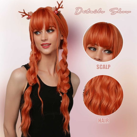 SUCS Women'S Fashion High Temperature Resistant Silk Synthetic Bangs Long Hair Wig