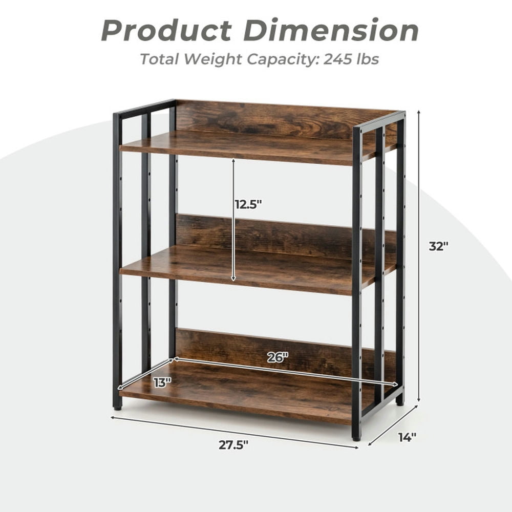 Demi Bonn 3-Tier Bookshelf, Bookcase with Adjustable Shelves and Metal Frame, Brown