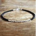 thumbnail image 3 of Black Spinel 2.5-3mm Rondelle Shape Faceted Cut Beads 7 inch Silver Plated Clasp Bracelet for men, women, unisex. Link Chain Stacking Bracelet.|LINK_01142, 3 of 4