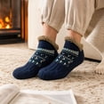 thumbnail image 5 of Winter Thickened Fleece Lined Short Ankle House Slipper Socks Featuring Cable Knit Texture and Sherpa Cuff for Men and Women One Size, 5 of 5