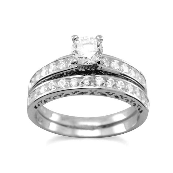 Rhod. P. 925 Sterling Silver Double Ring Wedding Band Set Cubic Zirconias Size 11 Wedding Ring Set for Women and Men