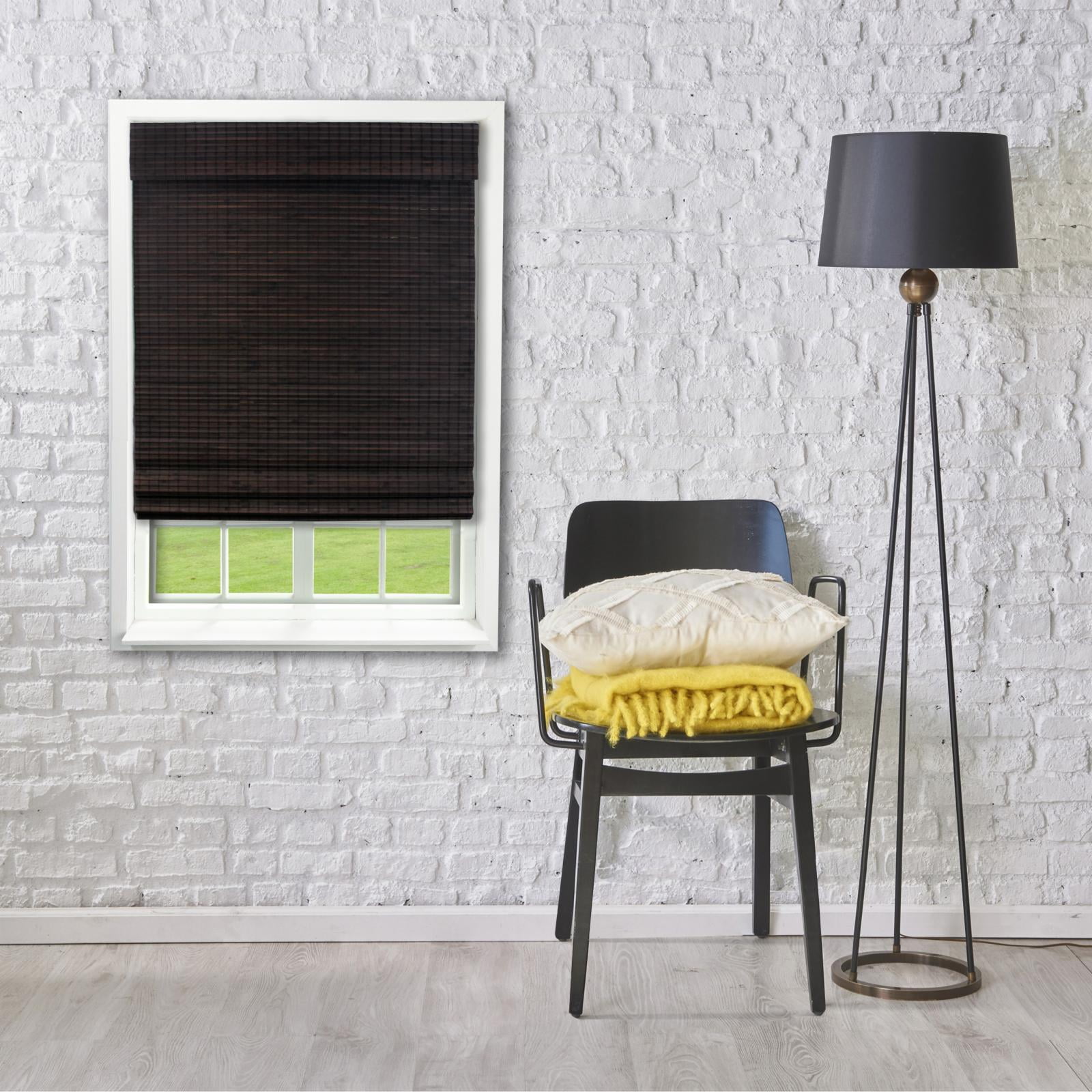 Radiance Cordless Bamboo Roman Shades, Flatweave Cordless Blinds, Espresso, 29" W x 64" L