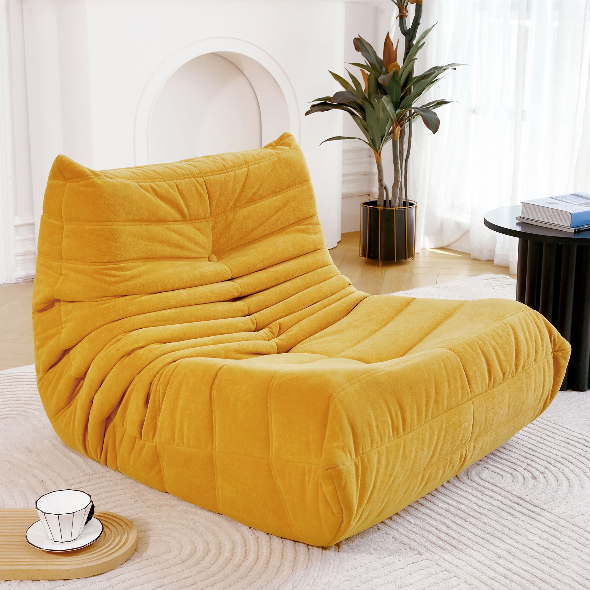 Bean Bag Chairs, Memory Foam Bean Bag Chair for Adults Velvet Lazy Sofa Chair lounger for Living Room, Yellow