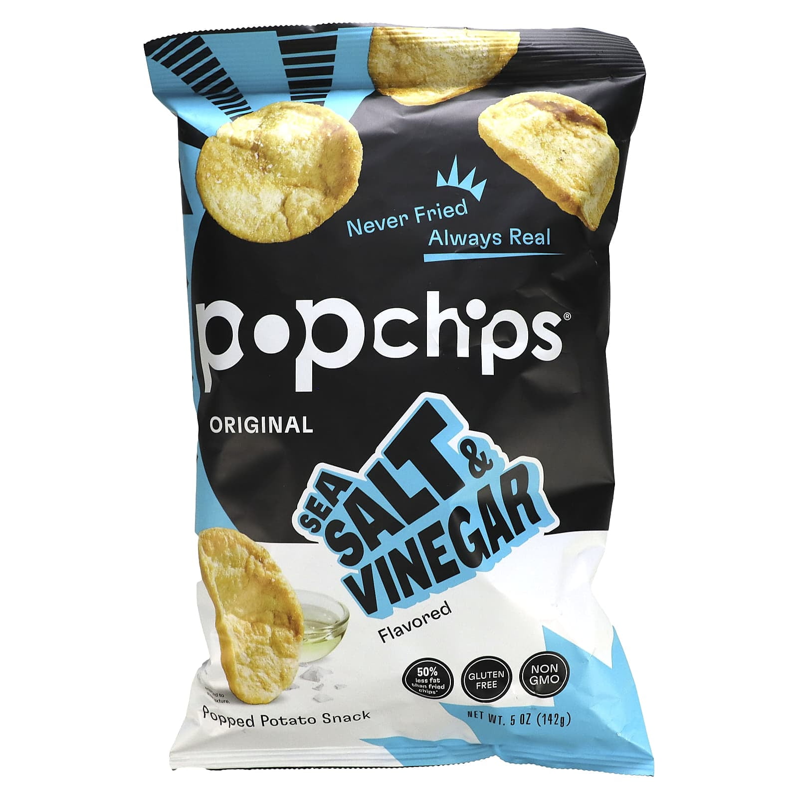 popchips Sea Salt Popped Potato Chips, 0.8 Ounce Pack, 24 Count