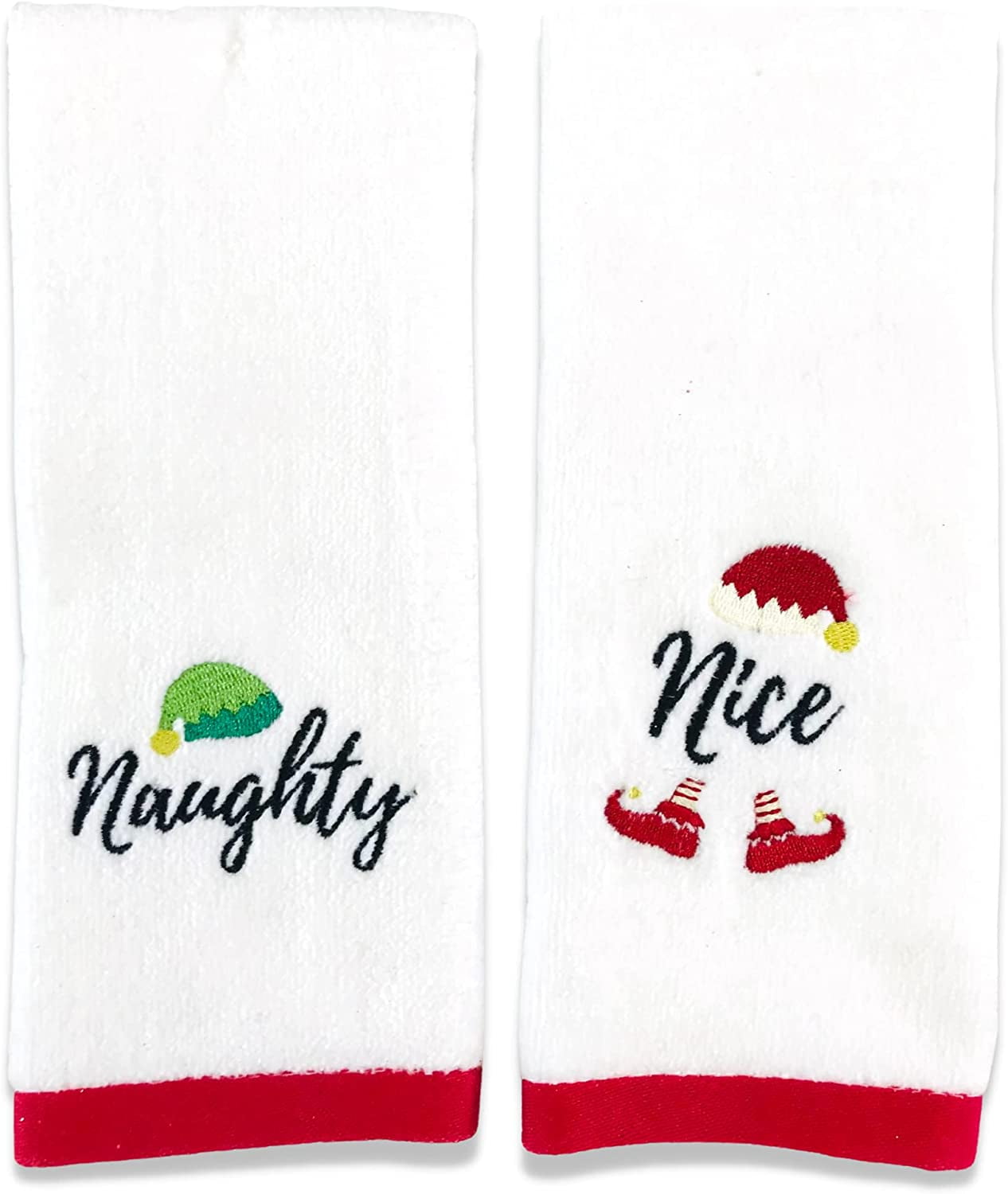 Holiday Christmas Fingertip Towels White Terry Cotton Embroidered