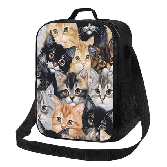 Cute Cats Lunch Bag Insulated Thermal Box with Shoulder Strap & Handle for Work and Picnic