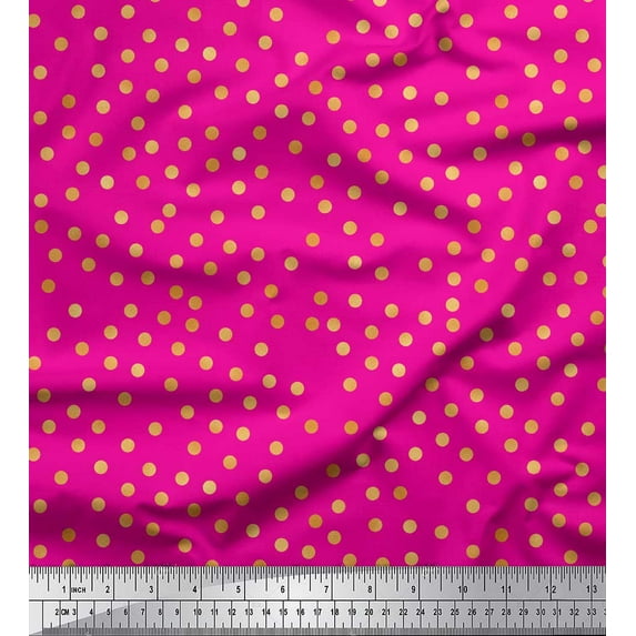 Soimoi Pink Modal Satin Fabric Polka Dots Print Sewing Fabric Yard 42 Inch Wide
