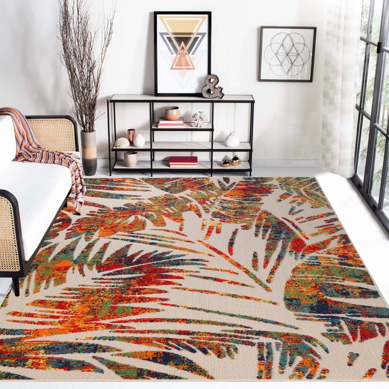Superior Siesta Leaves Indoor/Outdoor Area Rug, Slate, 4' x 6'