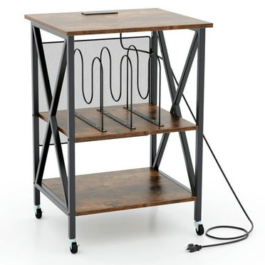 Canddidliike Mid-Century Record Player Stand with Built-in Charging Station-Rustic Brown, End Table