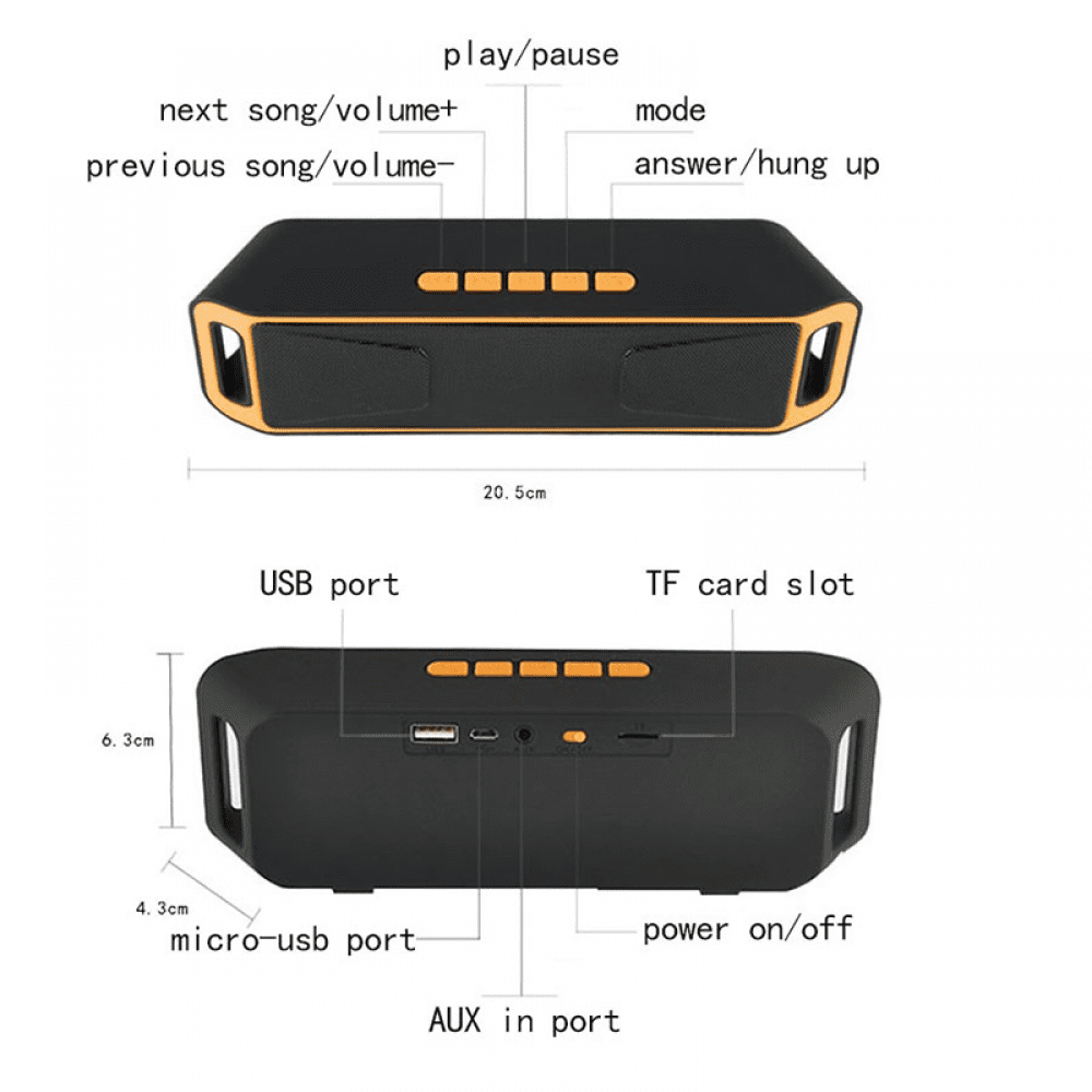 Orange Speakers Radio Stereo Outdoor Portable Subwoofer Wireless Outdoor For Computer Smart Phones MP3 USB FM Stereo
