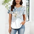 thumbnail image 4 of Roncen Short Sleeve Shirts for Women Pleated Crewneck Cute Blouses Dressy Casual Elegant Tops Loose peasant Summer T-Shirts, 4 of 8