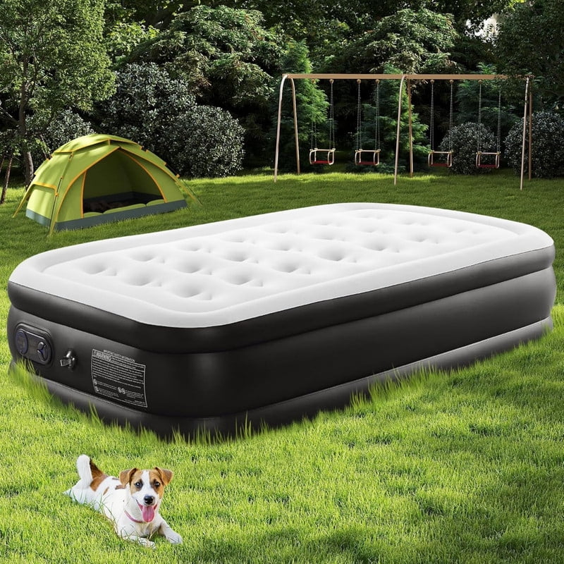 Kelno 22" Queen Air Mattress with Built in Pump Quick Inflate Deflate Airbed for Home Camping, Black