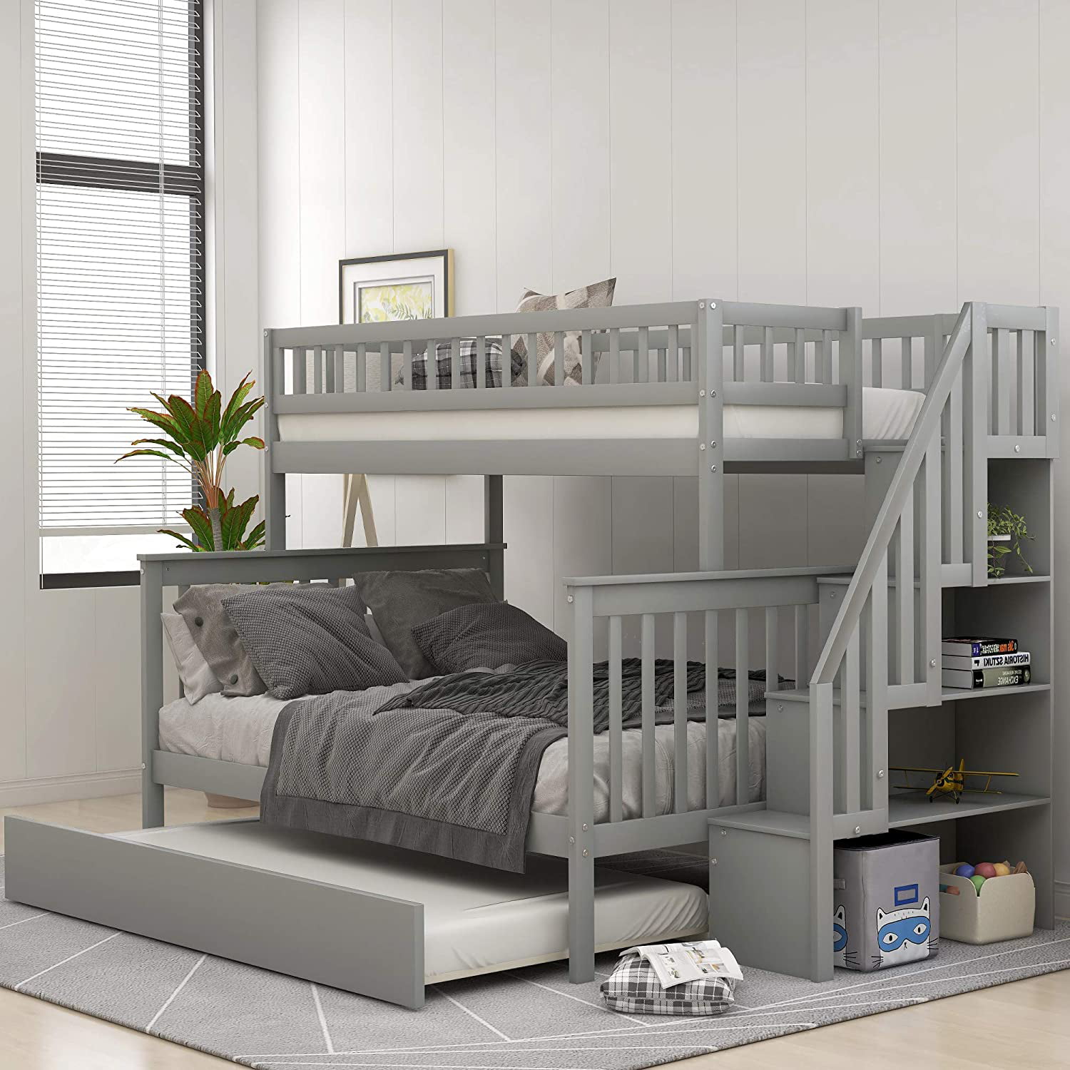 Piscis Pine Wood Bunk Bed With Trundle, Wood Bunk Beds Twin Over Full With Trundle
