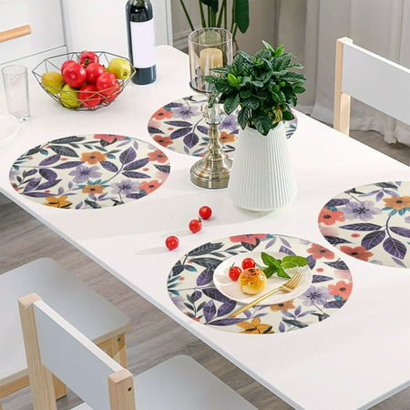 

Round Grid Placemat One Sizex6 Round Placemat PVC Plate Mat，15.4 Inch Non-Slip and Heat Resistant Table Placemat Dining Room Placemat Multicolor Cartoon Flowers