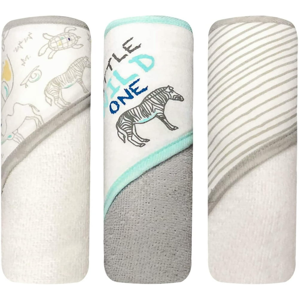 MODERN BABY 3 Pack Hooded Baby Bath Towel Set for Newborns Infants