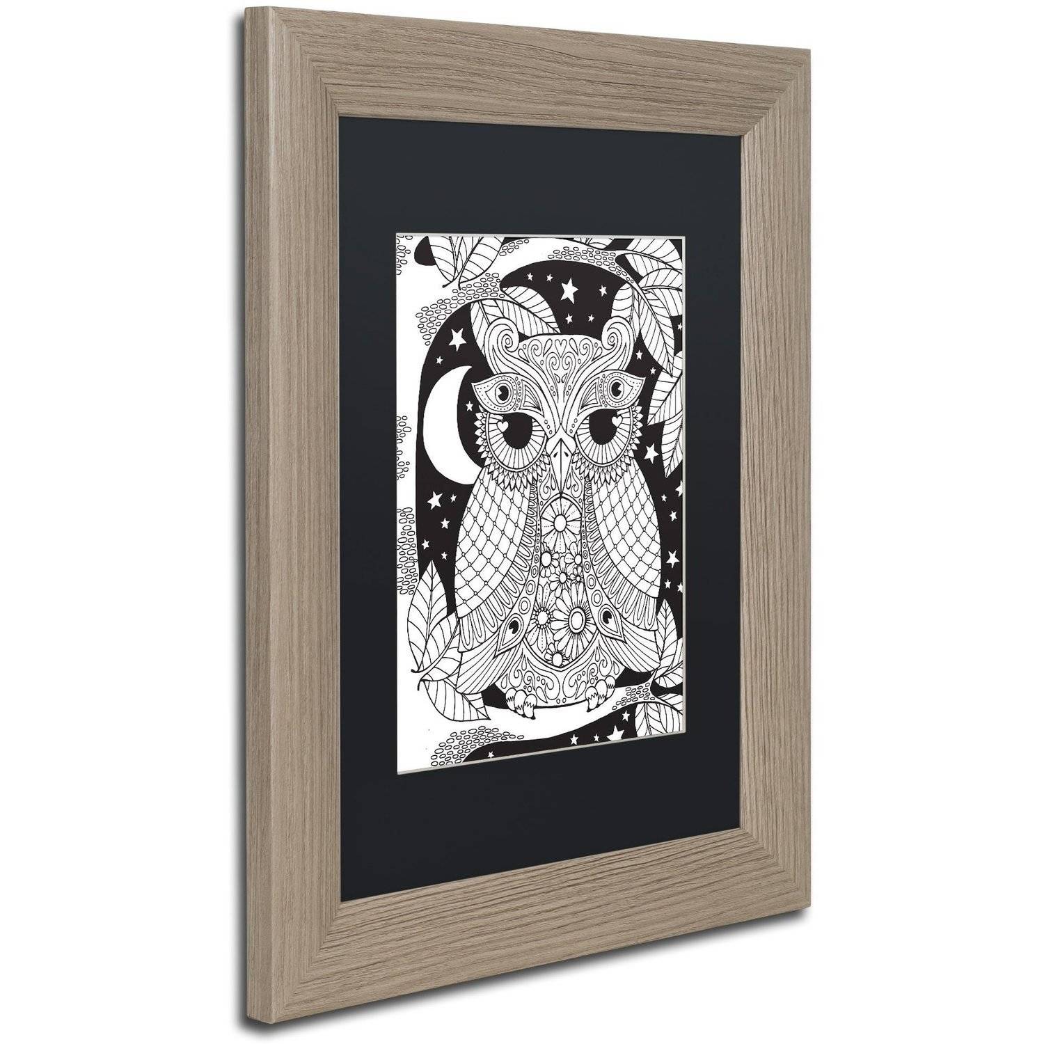 Trademark Fine Art "Owl on a Branch" Canvas Art by Hello Angel, Black Matte, Birch Frame