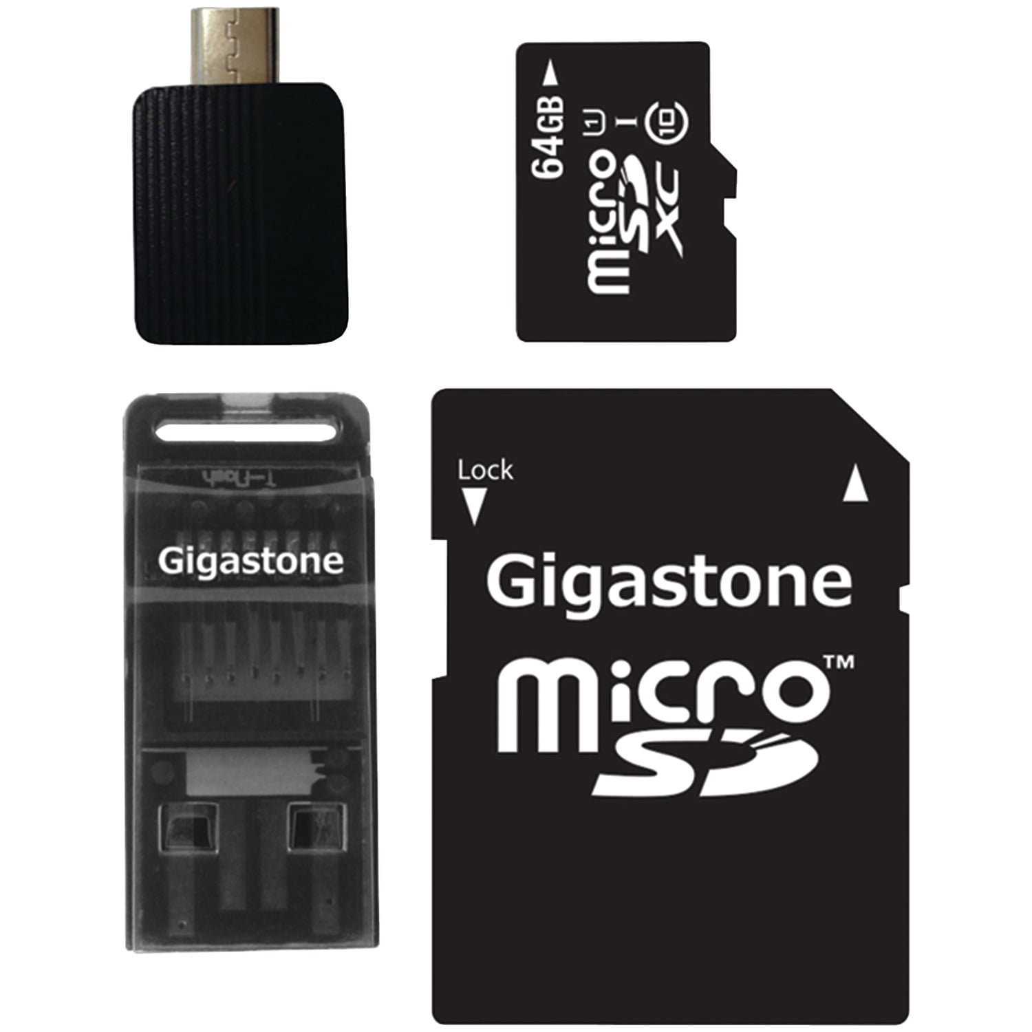 Gigastone Gs4in1x1064gr Class 10 Uhs1 Microsdxc Card With Usb, Micro