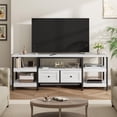 thumbnail image 1 of Mueble de TV industrial para sala de estar – 2 cajones, 5 estantes abiertos, estructura metálica, superficie de madera, para televisores hasta 75 pulgadas – Color blanco antiguo, 1.8 metros, 1 of 7