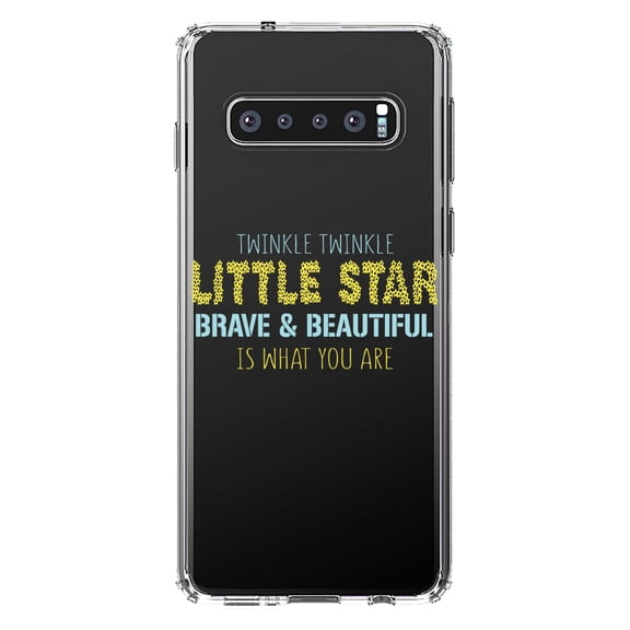 DistinctInk Clear Shockproof Hybrid Case for Samsung Galaxy S10  PLUS (6.4" Screen) - TPU Bumper Acrylic Back Tempered Glass Screen Protector - Twinkle Little Star Brave & Beautiful You Are