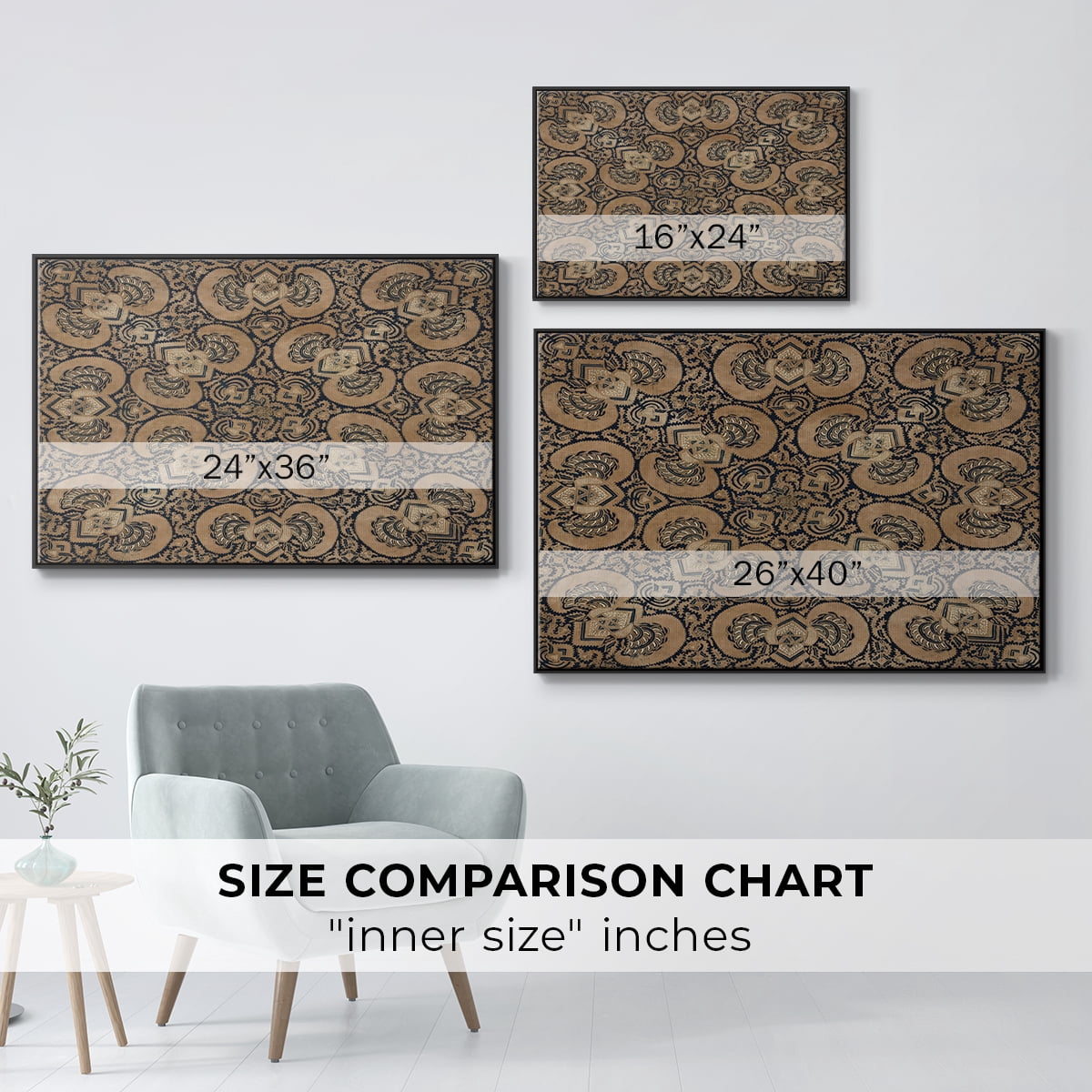 Vintage Abstract Print-III Framed in Black Wood Gallery Wrapped Canvas 25 in. x 37 in.