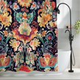 thumbnail image 2 of Retro Flowers Fabric Shower Curtain Ethnic Style Washable Shower Curtains for Bathroom, Waterproof Bath Curtain with Hooks Home Decor 72x72in, 2 of 8