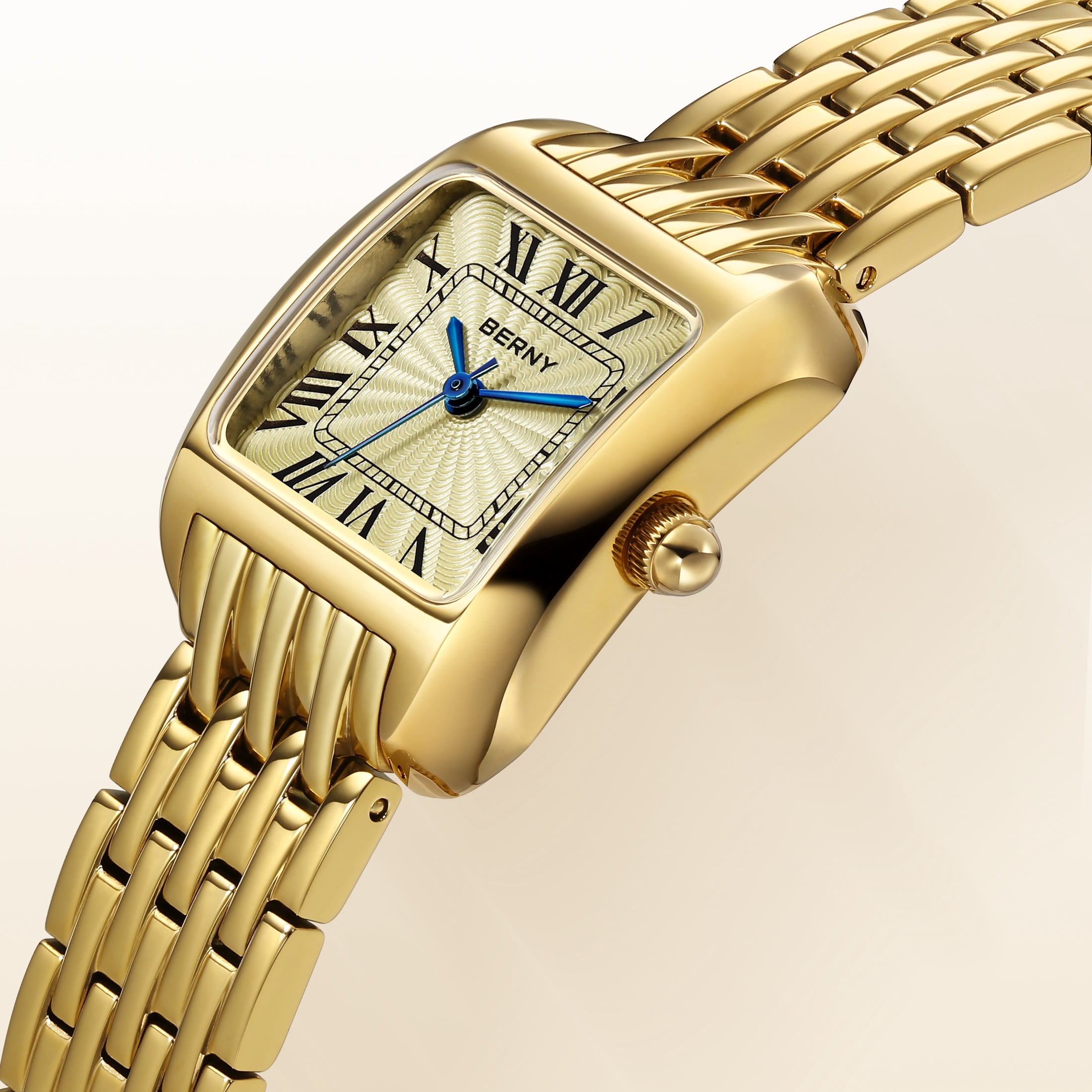 BERNY Gold Watches for Women, Square Dainty Ladies Analog Quartz Watch with Roman Numeral, Stainless Steel Bracelet Watch, Classic Waterproof Women Wristwatch Gift, Gold
